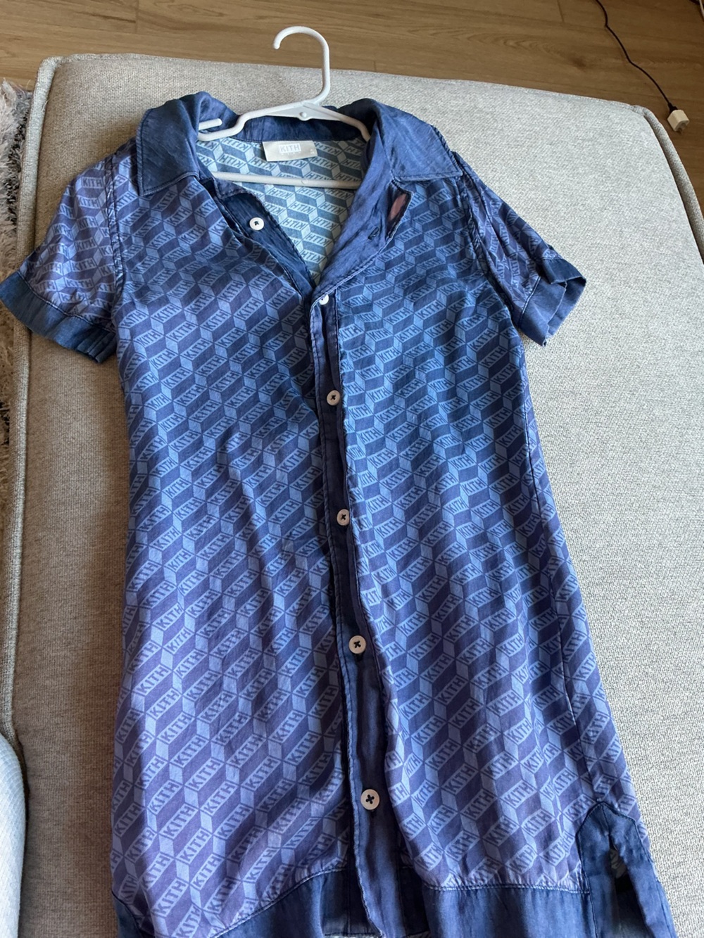 Kith Blue and Navy Logo-Print Button Dress